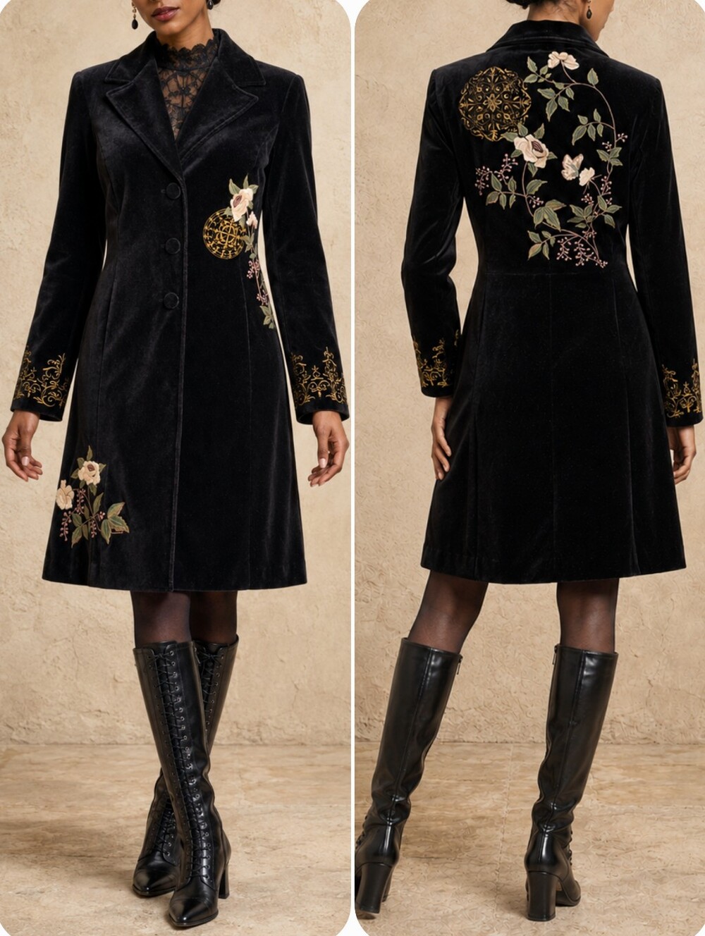 Vintage CAbi Antoinette Black Embroidered Velvet Coat 10 Whimsigoth Victorian